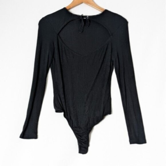 NWT FOR LOVE & LEMONS Josephina Bodysuit Black Tie Front and Long Sleeve L Large - Picture 9 of 11